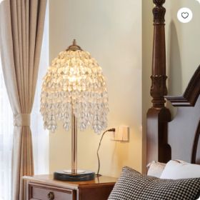 19 Inch Height Elegant Crystal Table Lamp Vintage Waterfall Design With Teardrop Grape Crystal Bead String Shades And Marble Textured Base For Li (Option: Gold)